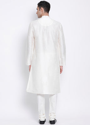 2 Pc White Solid Silk Kurta Pajama Set VDSAN040534 - Indian Silk House Agencies