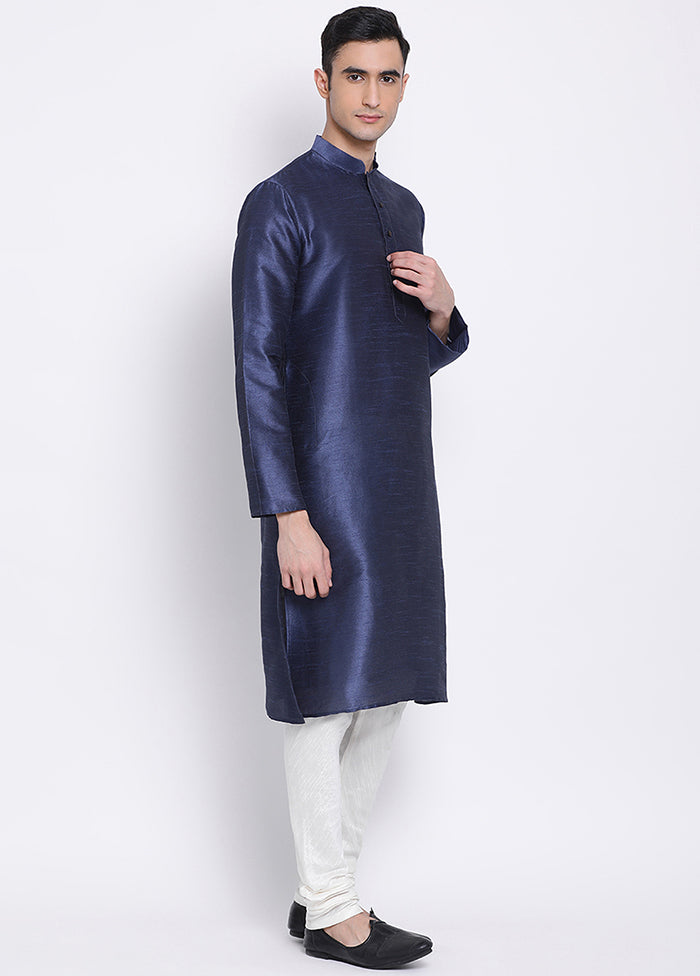 2 Pc Blue Solid Silk Kurta Pajama Set VDSAN040537 - Indian Silk House Agencies