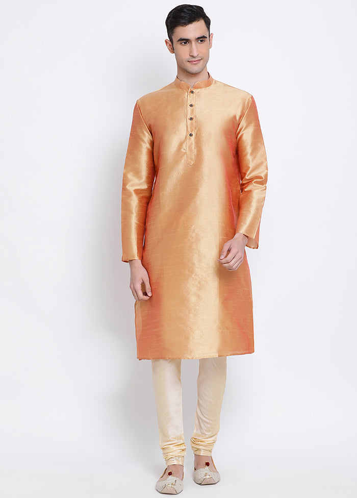 2 Pc Orange Solid Silk Kurta Pajama Set VDSAN040539 - Indian Silk House Agencies
