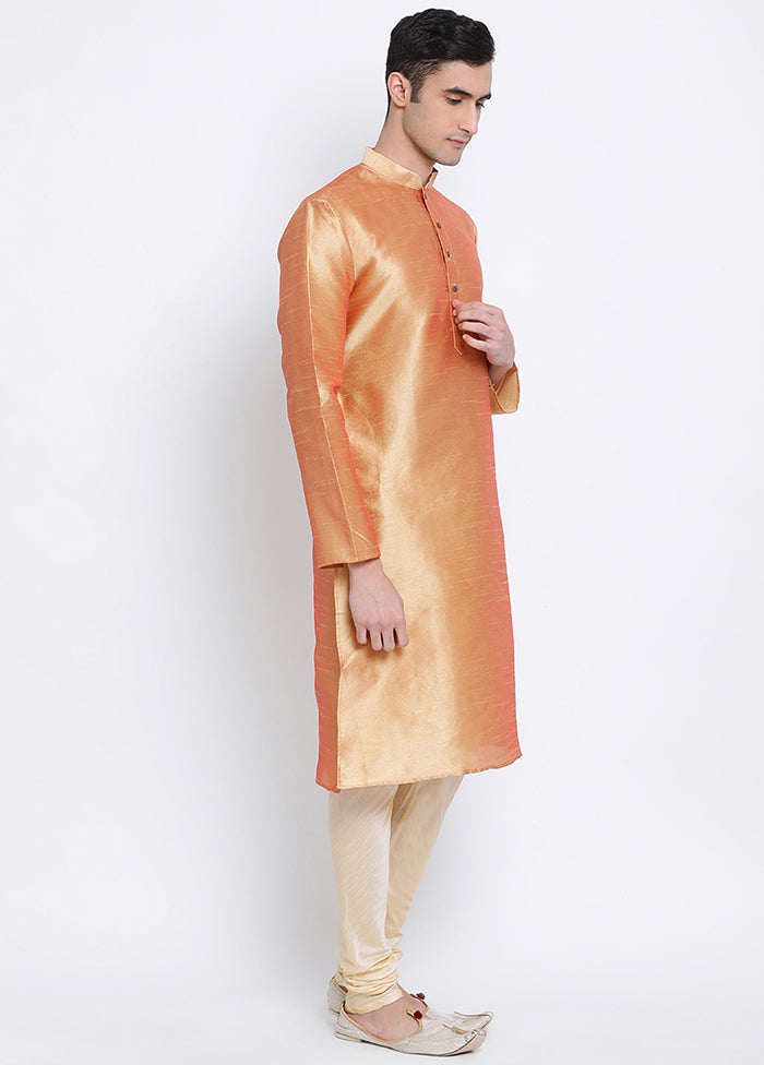 2 Pc Orange Solid Silk Kurta Pajama Set VDSAN040539 - Indian Silk House Agencies