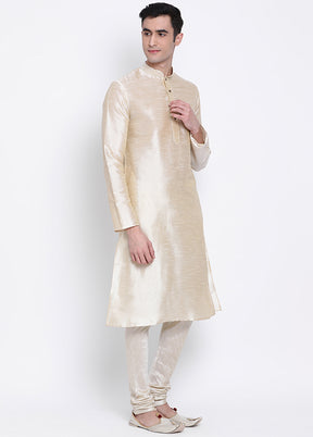 2 Pc Beige Solid Silk Kurta Pajama Set VDSAN040542 - Indian Silk House Agencies