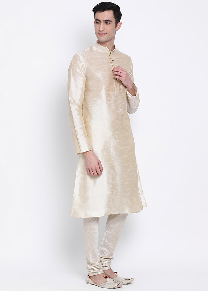2 Pc Beige Solid Silk Kurta Pajama Set VDSAN040542 - Indian Silk House Agencies