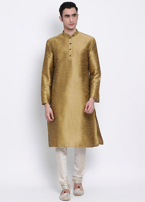 2 Pc Brown Solid Silk Kurta Pajama Set VDSAN040544 - Indian Silk House Agencies