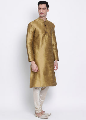 2 Pc Brown Solid Silk Kurta Pajama Set VDSAN040544 - Indian Silk House Agencies