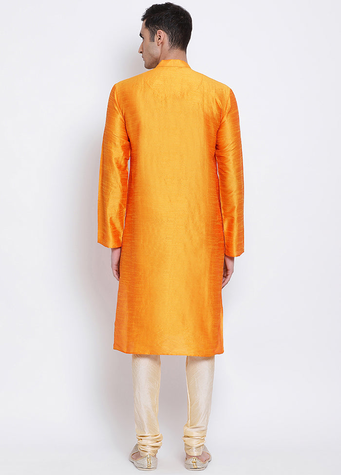 2 Pc Orange Solid Silk Kurta Pajama Set VDSAN040545 - Indian Silk House Agencies