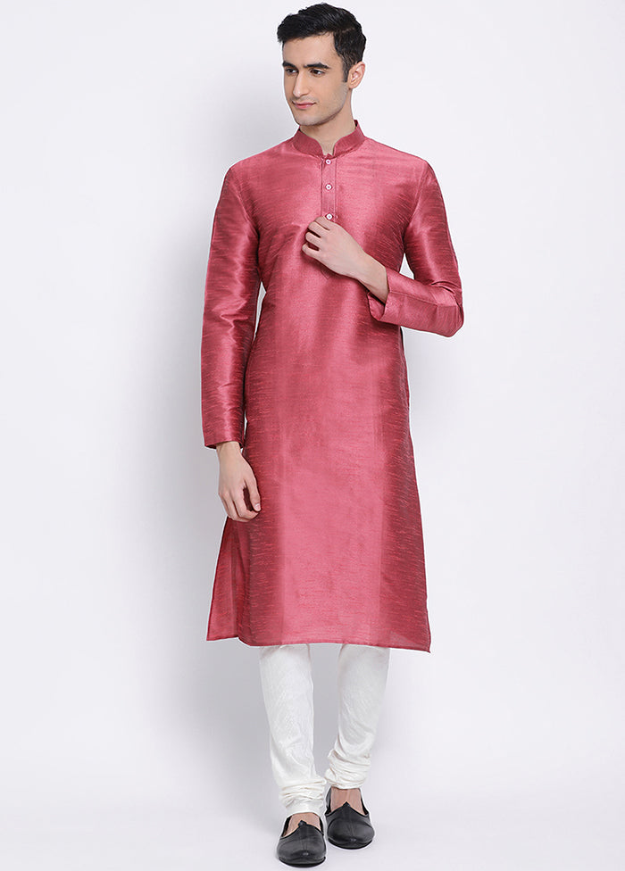 2 Pc Pink Solid Silk Kurta Pajama Set VDSAN040546 - Indian Silk House Agencies