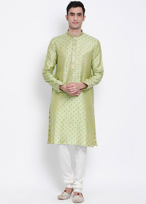 2 Pc Green Woven Cotton Kurta Pajama Set VDSAN040568 - Indian Silk House Agencies