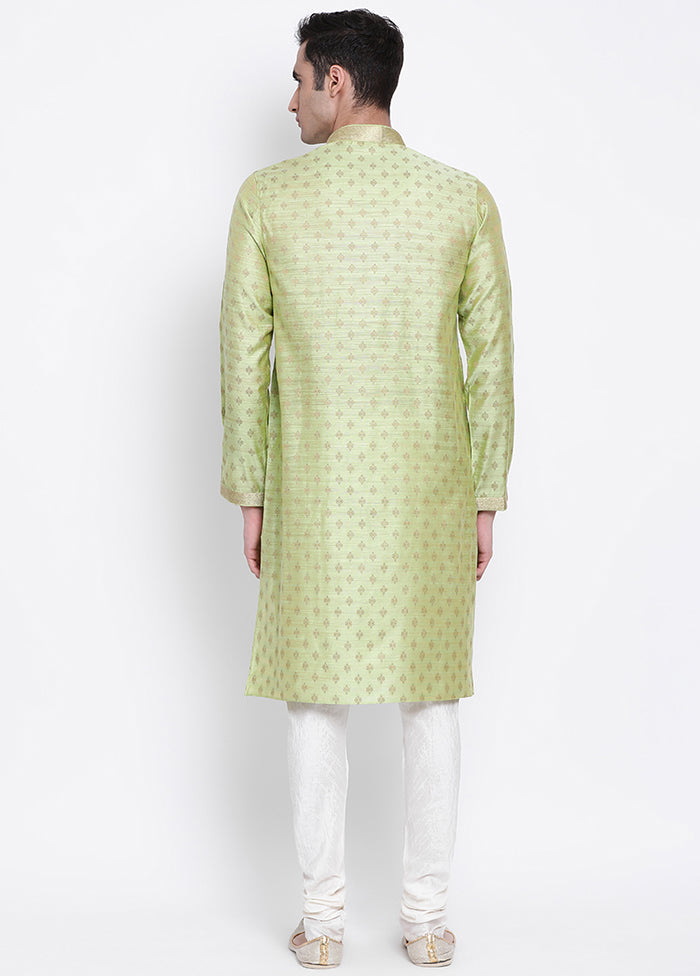 2 Pc Green Woven Cotton Kurta Pajama Set VDSAN040568