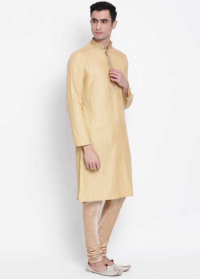 2 Pc Beige Solid Silk Kurta Pajama Set VDSAN040573 - Indian Silk House Agencies