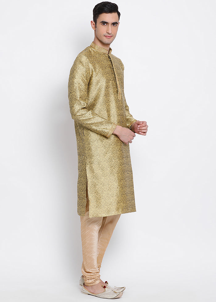2 Pc Beige Solid Silk Kurta Pajama Set - Indian Silk House Agencies