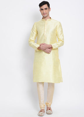 2 Pc Yellow Solid Silk Kurta Pajama Set VDSAN040586 - Indian Silk House Agencies