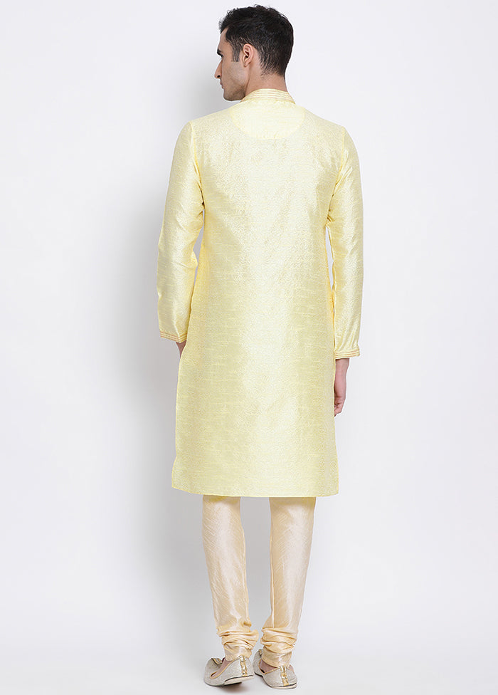 2 Pc Yellow Solid Silk Kurta Pajama Set VDSAN040586 - Indian Silk House Agencies