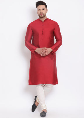 2 Pc Maroon Solid Dupion Silk Kurta Pajama Set VDSAN040596 - Indian Silk House Agencies