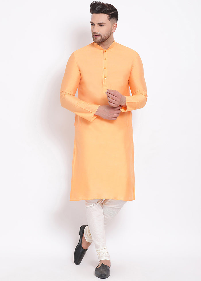 2 Pc Orange Solid Dupion Silk Kurta Pajama Set VDSAN040597 - Indian Silk House Agencies