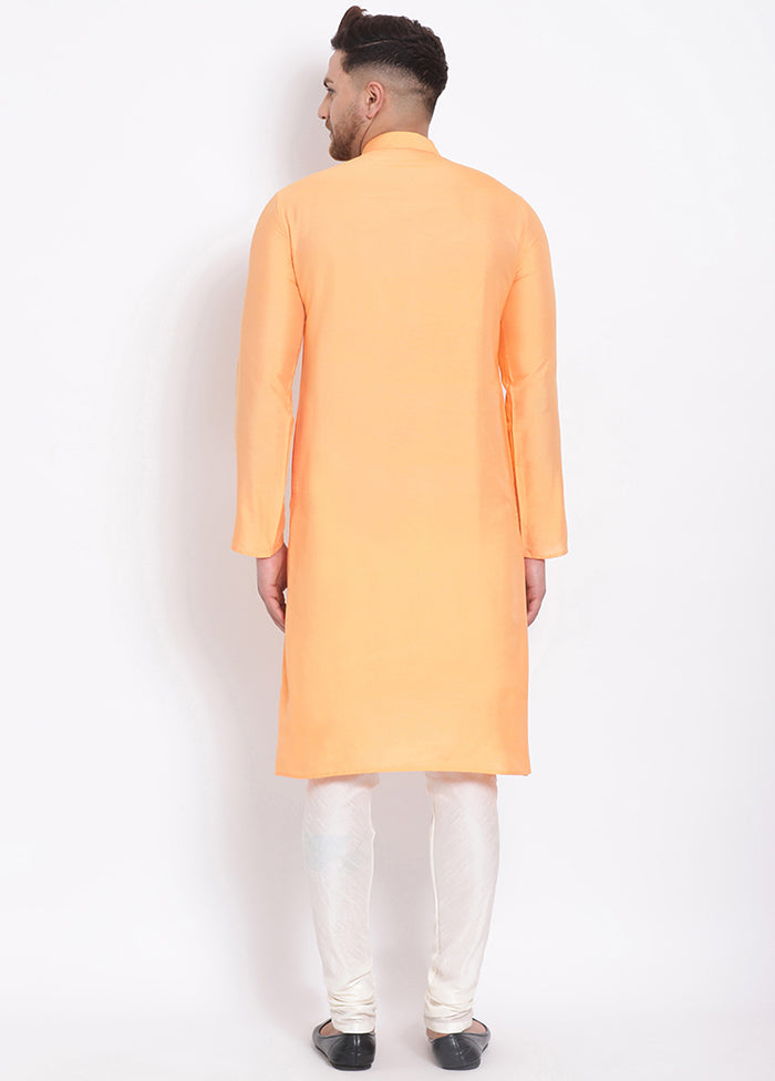 2 Pc Orange Solid Dupion Silk Kurta Pajama Set VDSAN040597 - Indian Silk House Agencies