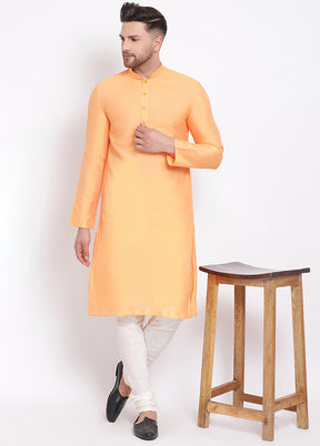 2 Pc Orange Solid Dupion Silk Kurta Pajama Set VDSAN040597 - Indian Silk House Agencies