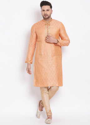 2 Pc Deep Orange Woven Silk Kurta Pajama Set VDSAN040610 - Indian Silk House Agencies