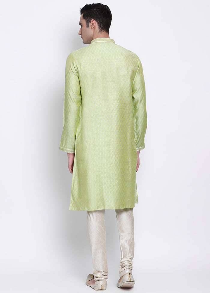 2 Pc Green Woven Silk Kurta Pajama Set VDSAN040611