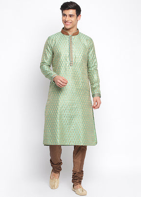 2 Pc Green Woven Silk Kurta Pajama Set VDSAN040658 - Indian Silk House Agencies