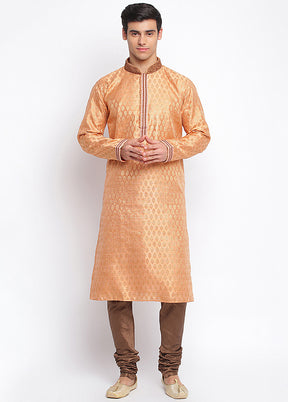 2 Pc Orange Woven Silk Kurta Pajama Set VDSAN040659 - Indian Silk House Agencies