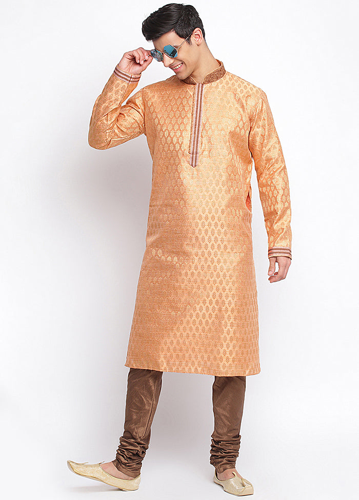 2 Pc Orange Woven Silk Kurta Pajama Set VDSAN040659