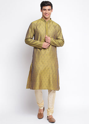 2 Pc Mehendi Woven Silk Kurta Pajama Set VDSAN040671 - Indian Silk House Agencies