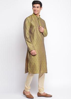 2 Pc Mehendi Woven Silk Kurta Pajama Set VDSAN040671 - Indian Silk House Agencies