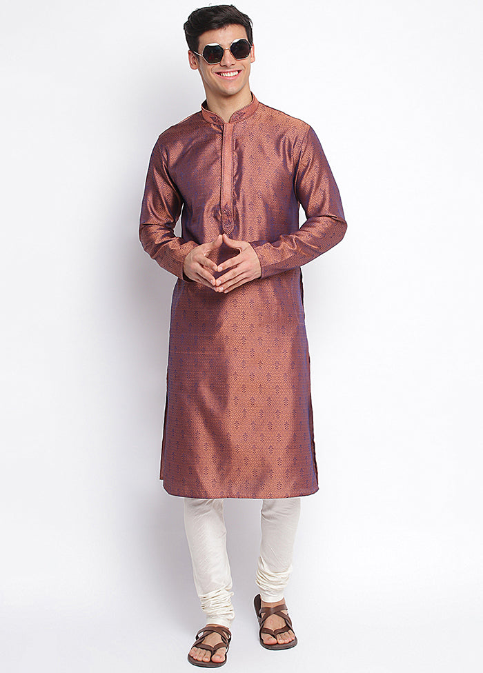 2 Pc Mauve Woven Silk Kurta Pajama Set VDSAN040673 - Indian Silk House Agencies