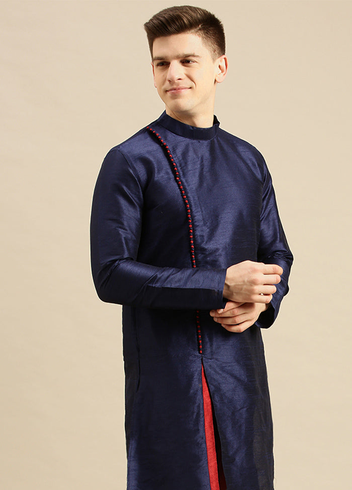 2 Pc Blue Solid Silk Kurta Pajama Set VDSAN040677 - Indian Silk House Agencies