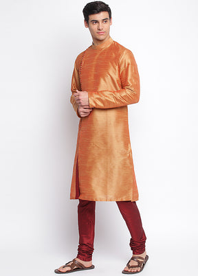 2 Pc Orange Solid Silk Kurta Pajama Set VDSAN040680 - Indian Silk House Agencies