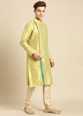 2 Pc Light Yellow Silk Solid Kurta Pajama Set VDSAN210155 - Indian Silk House Agencies
