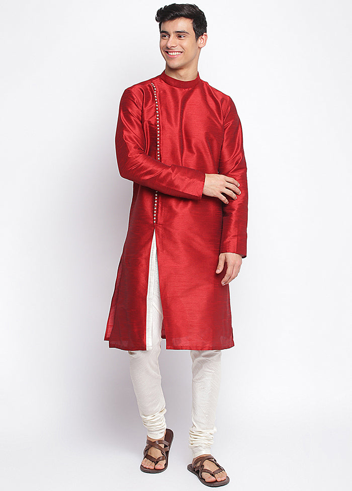 2 Pc Maroon Solid Silk Kurta Pajama Set VDSAN040681 - Indian Silk House Agencies