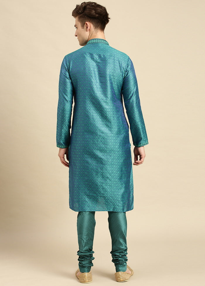 2 Pc Firozi Woven Kurta Pajama Set VDSAN210161 - Indian Silk House Agencies
