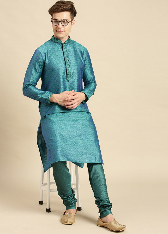 2 Pc Firozi Woven Kurta Pajama Set VDSAN210161 - Indian Silk House Agencies