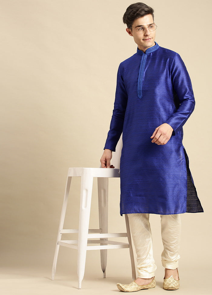 2 Pc Ink Blue Woven Kurta Pajama Set VDSAN210165 - Indian Silk House Agencies