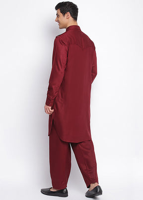2 Pc Maroon Solid Cotton Kurta Pajama Set VDSAN040689 - Indian Silk House Agencies