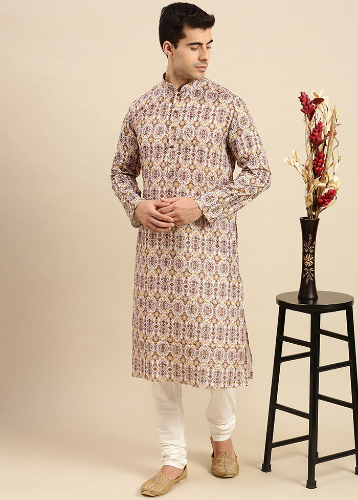 Beige Cotton Kurta And Pajama Set VDSAN2812398 - Indian Silk House Agencies