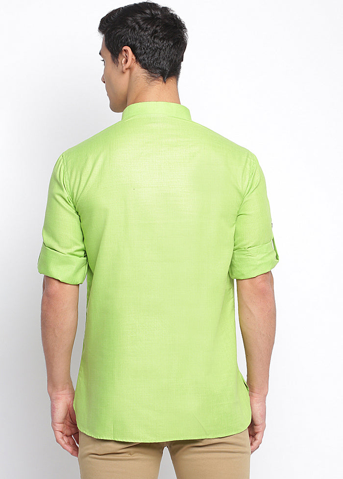 Green Solid Cotton Shirt - Indian Silk House Agencies