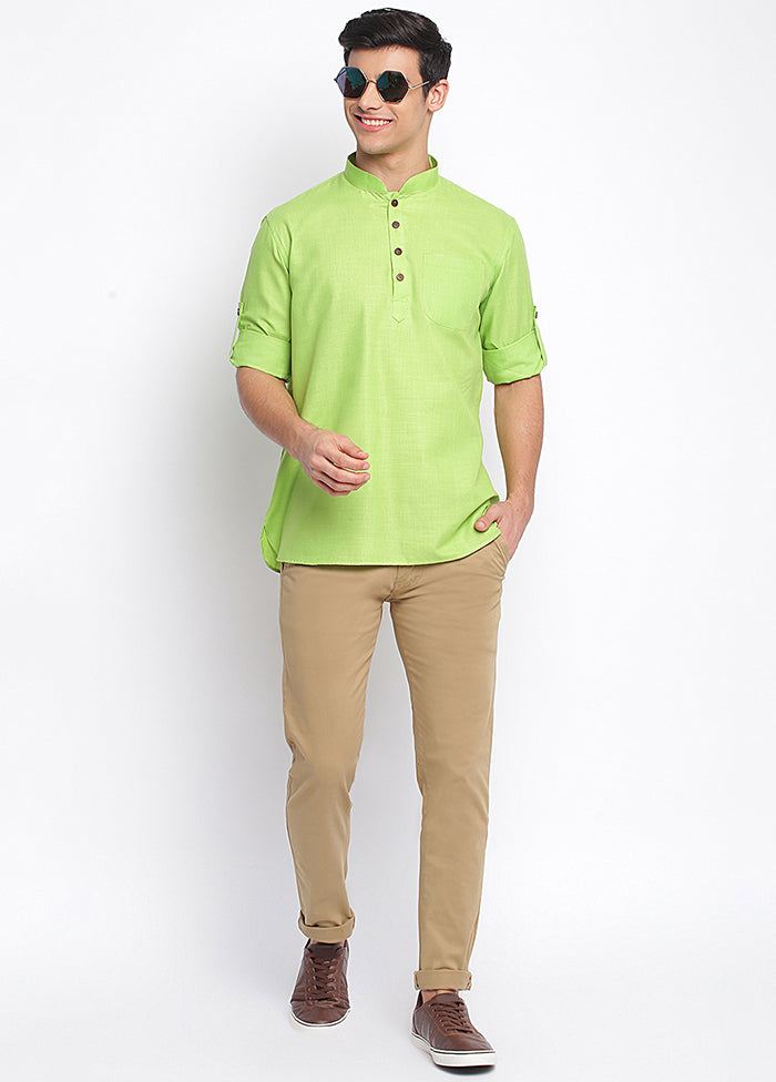 Green Solid Cotton Shirt - Indian Silk House Agencies