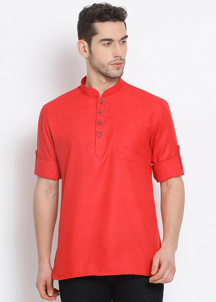 Red Solid Cotton Kurta VDSAN05042023 - Indian Silk House Agencies