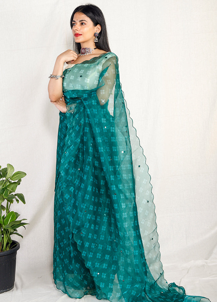 Emerald Organza Silk Bandhani Print Saree With Blouse - Indian Silk House Agencies