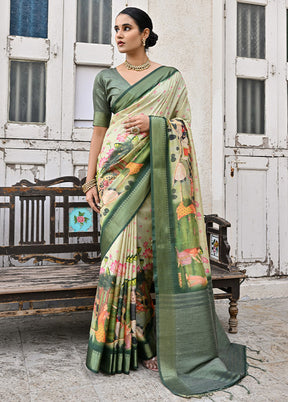 Green Tussar Silk Saree With Blouse Piece