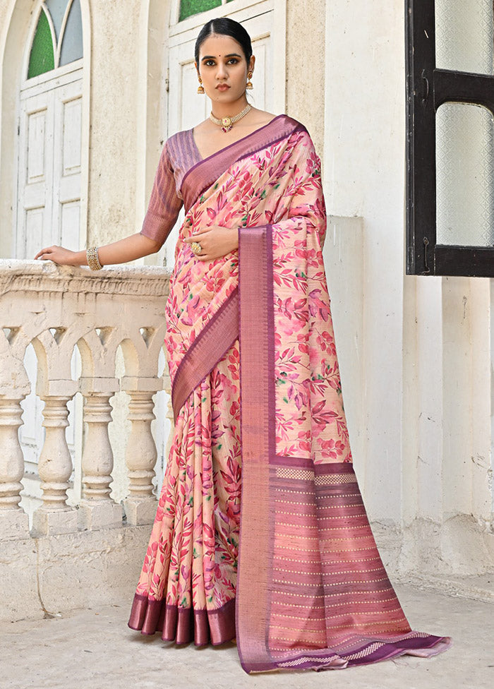 Pink Tussar Silk Saree With Blouse Piece