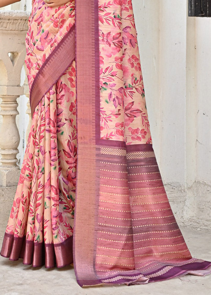 Pink Tussar Silk Saree With Blouse Piece