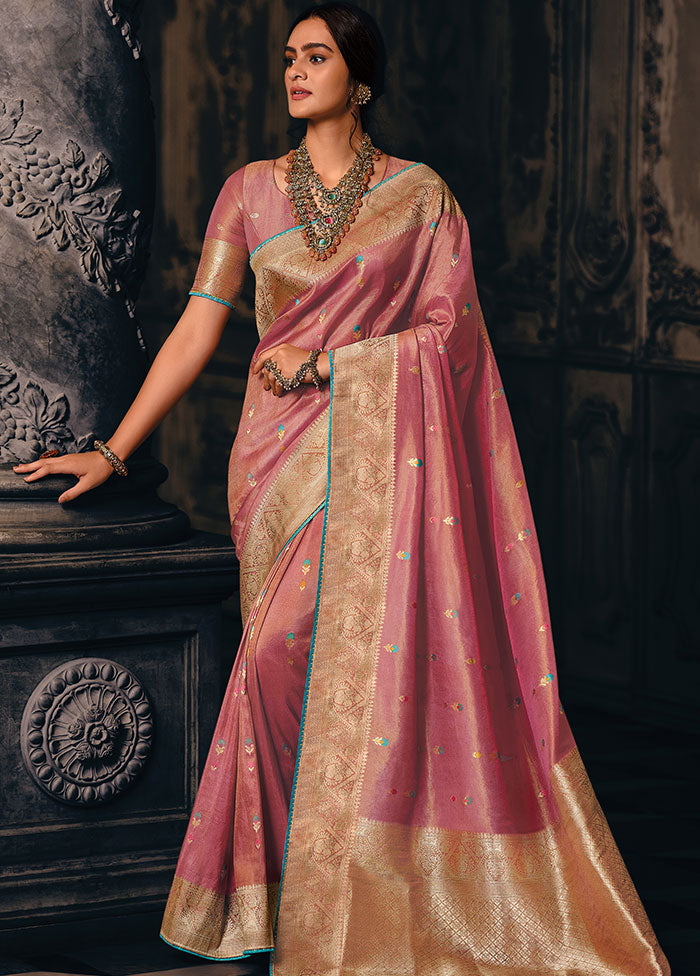 Peach Zari Woven Spun Silk Saree With Blouse Piece - Indian Silk House Agencies