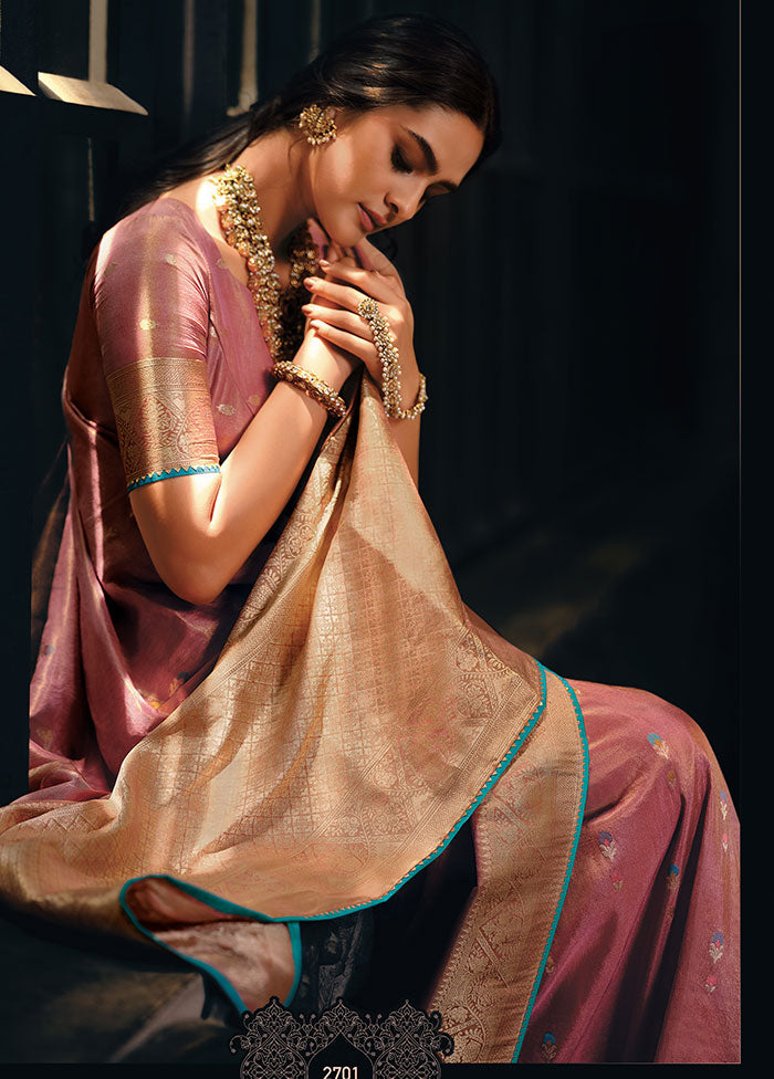 Peach Zari Woven Spun Silk Saree With Blouse Piece - Indian Silk House Agencies