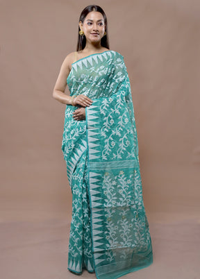 Green Tant Jamdani Saree Without Blouse Piece