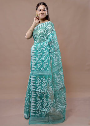 Green Tant Jamdani Saree Without Blouse Piece