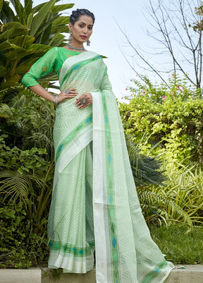 Green Organza Saree With Blouse Piece - Indian Silk House Agencies