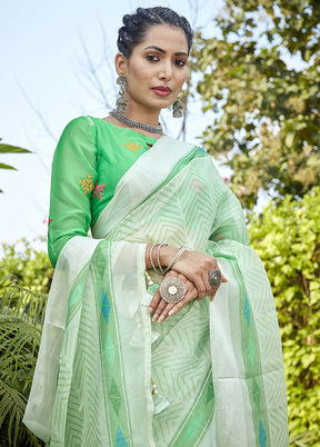 Green Organza Saree With Blouse Piece - Indian Silk House Agencies